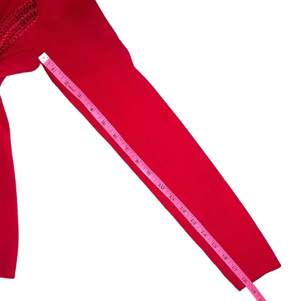 Lillie Rubin Knitwear Red Textured Cutout Full Zip Jacket Size Small